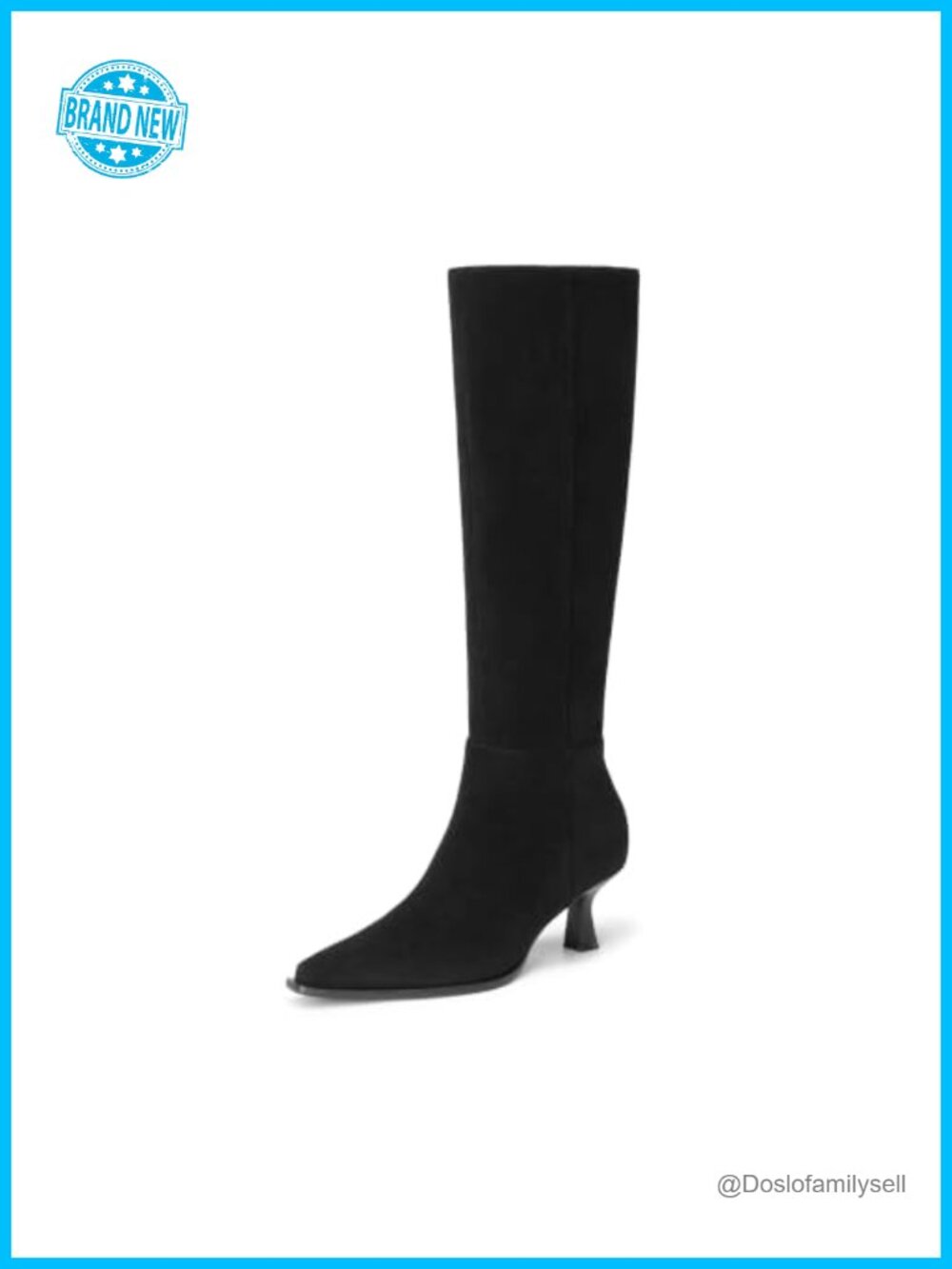 Women's Kitten Heel Knee High Boots Pointy Toe Zip Up Faux Suede